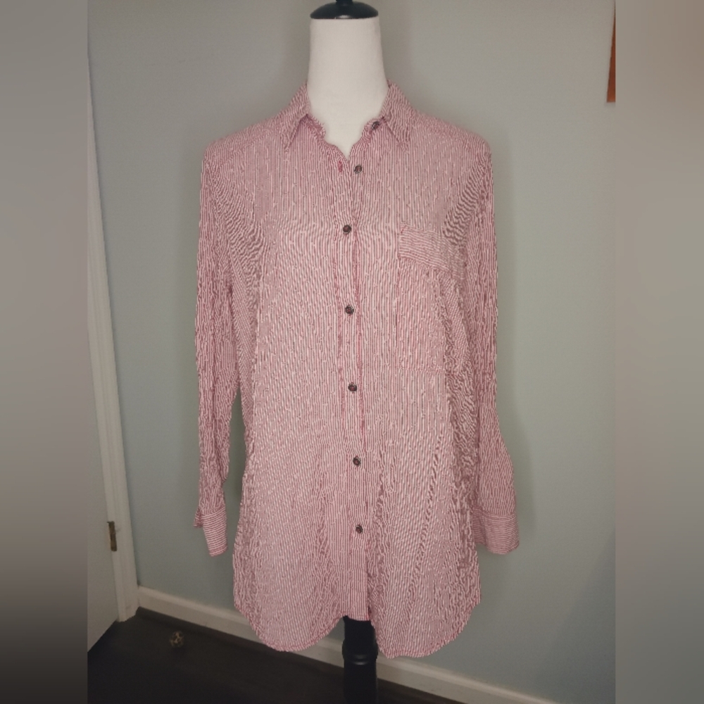 Free People Button Front and Back Oversized Striped Shirt